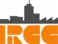 City skyline with orange text
