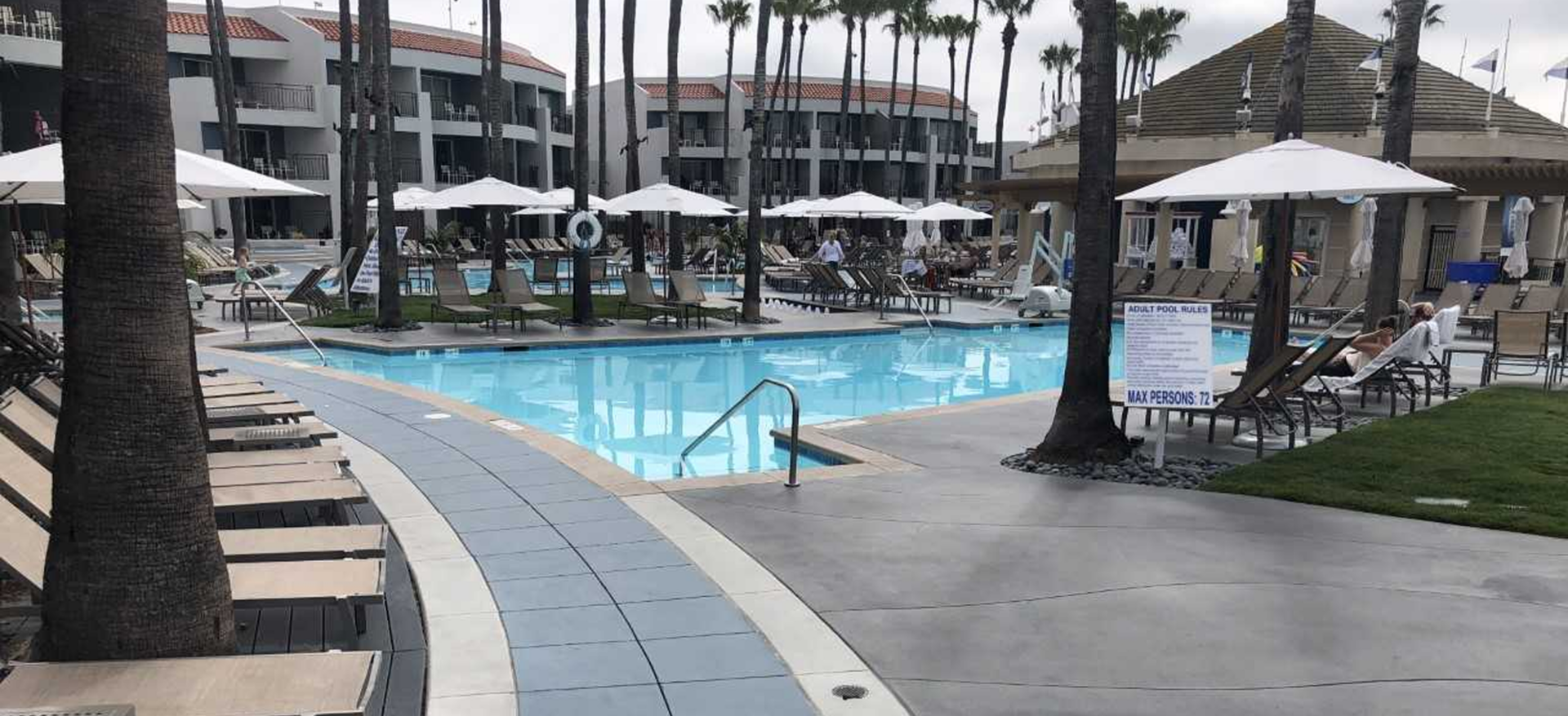 Resort pool surrounded by palm trees